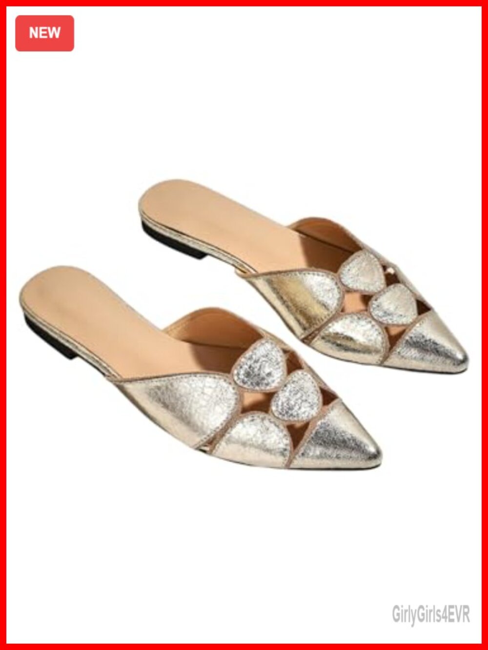 Faux Leather Cut Out Pointed Toe Backless Slip On Flat Mules Loafers